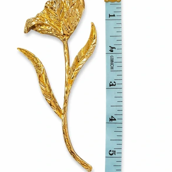 Gold Tone Tulip Flower Brooch Pin – Large Statement Floral Pin - Picture 4 of 5